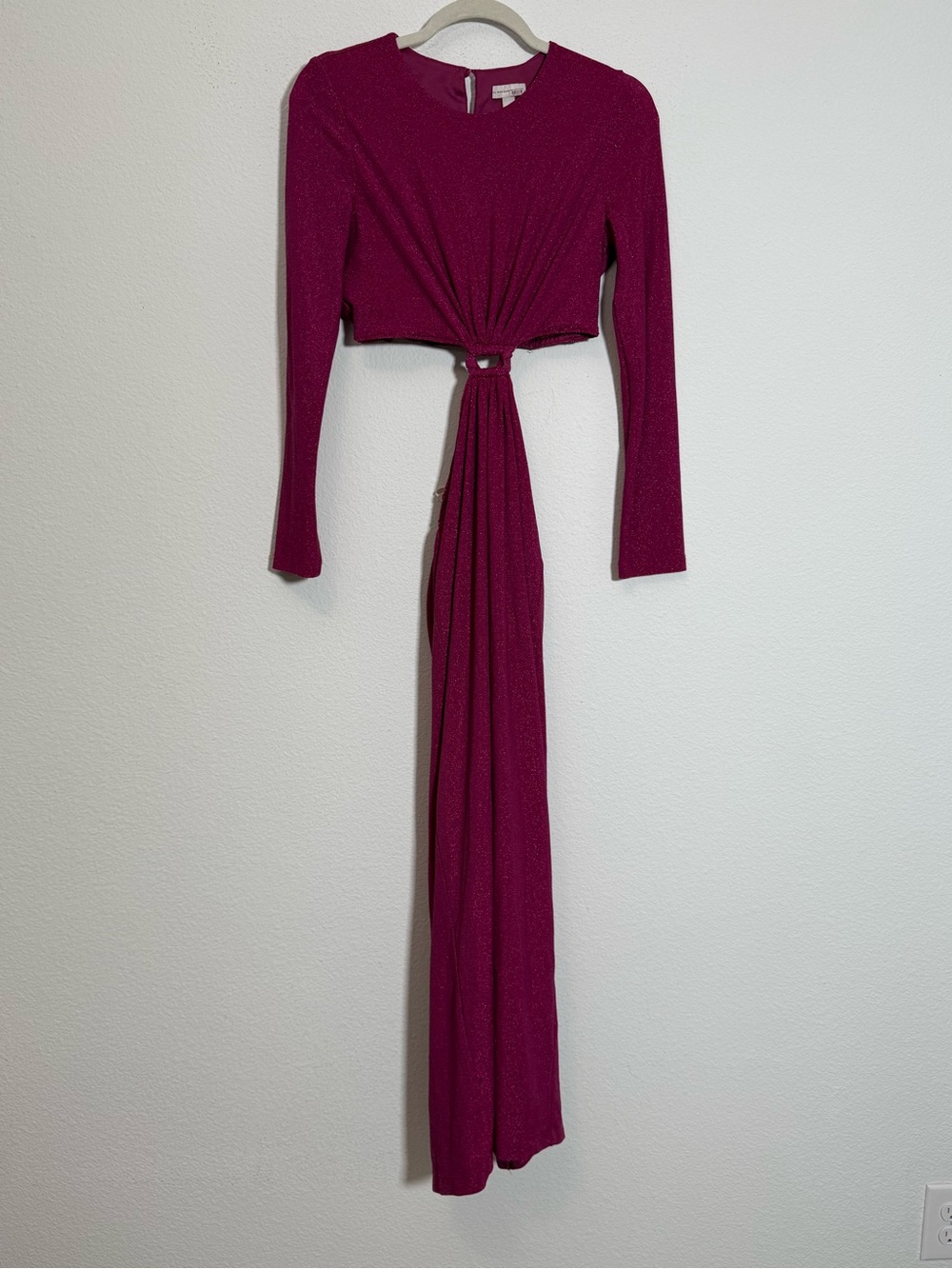 ML Monique Lhuillier Metallic Cutout Gown Maxi Dress Barbiecore Glam Evening